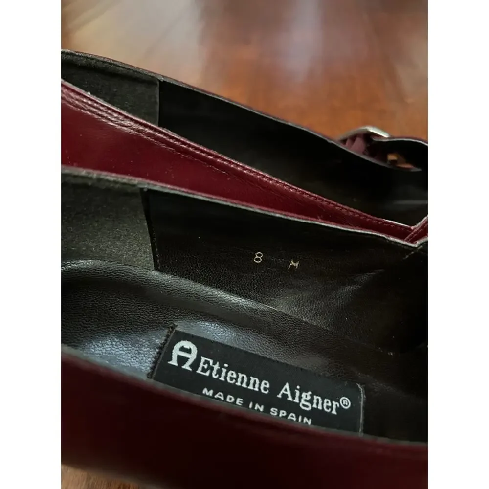 Vintage Etienne Aigner Women's Oxblood Leather Mary Jane Buckle Heels, Size 8